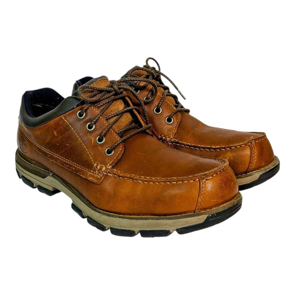 Timberland Heston Oxford Shoes Mens US 9.5 W Brown Leather Moc Toe Waterproof